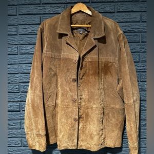 Wilsons Leather Suede Button Down Jacket Brown